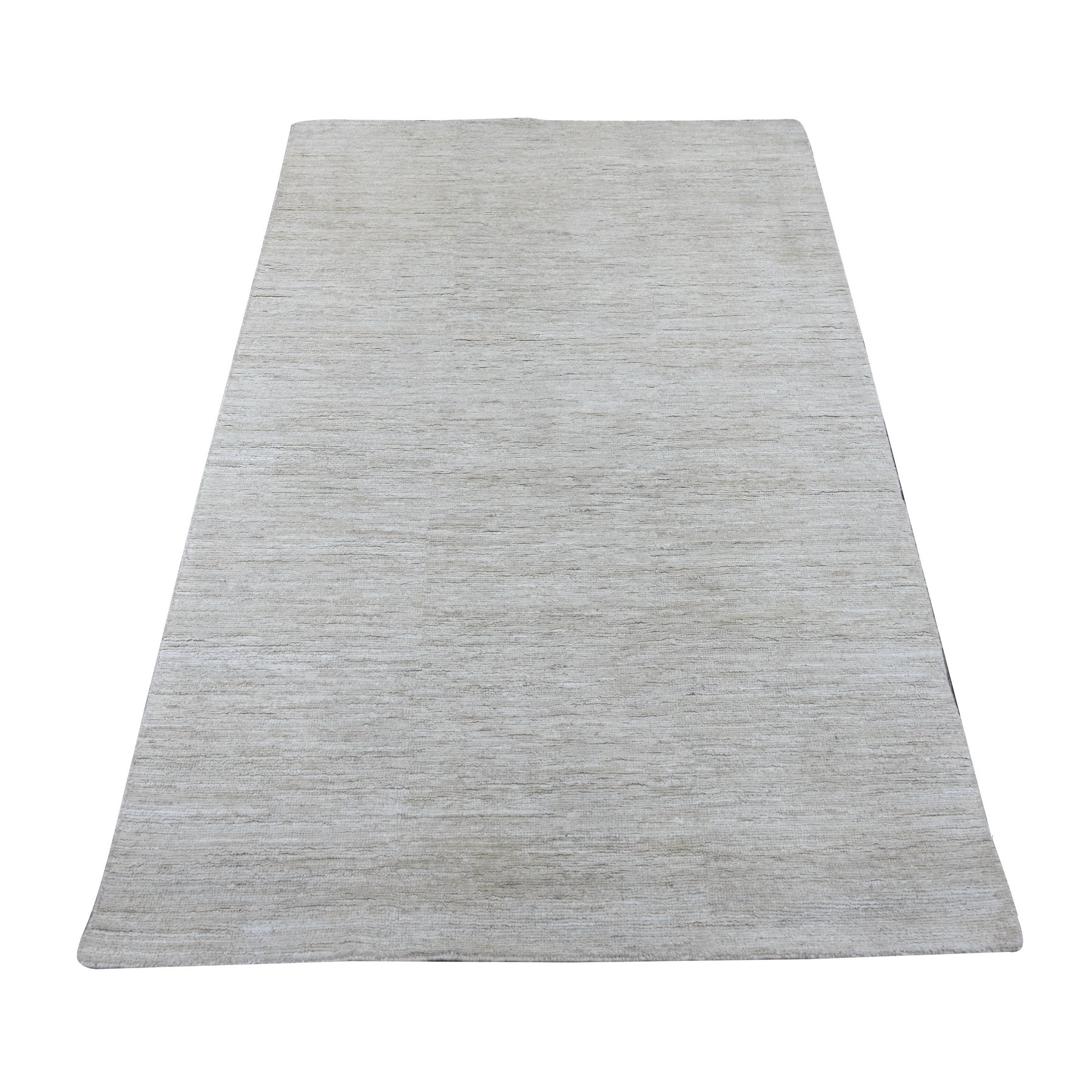 4'x5'10" Alabaster White, Plain Solid Pattern, Hand Knotted, Hand Spun Ghazni Wool, Lush and Plush, Oriental Rug 